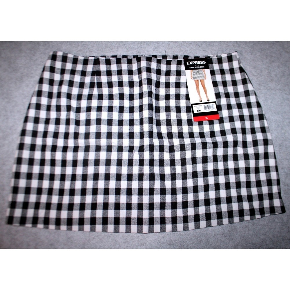 Women's Express linen blend skirt black and white checked size XL